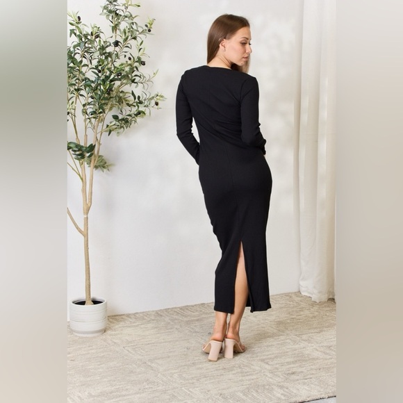 Culture Code Ribbed Long Sleeve Midi Slit Dress - Picture 9 of 13